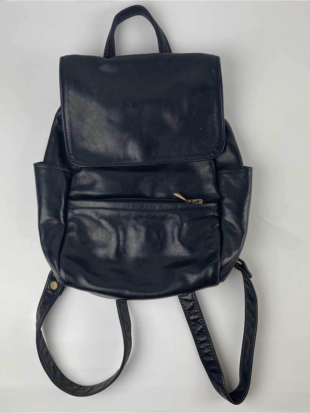 Vintage 90s Black Leather Backpack Minimalist Rucksack